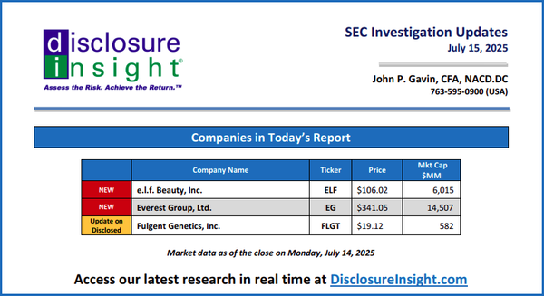 SEC Investigation Updates: July 15, 2025