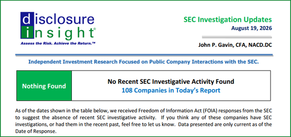 SEC Investigation Updates - August 19, 2026