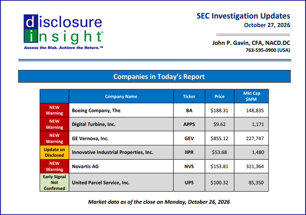 SEC Investigation Updates:  October 27, 2026