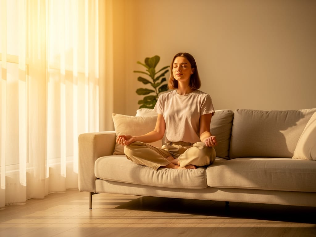 Person resting quietly in a bright minimalist room