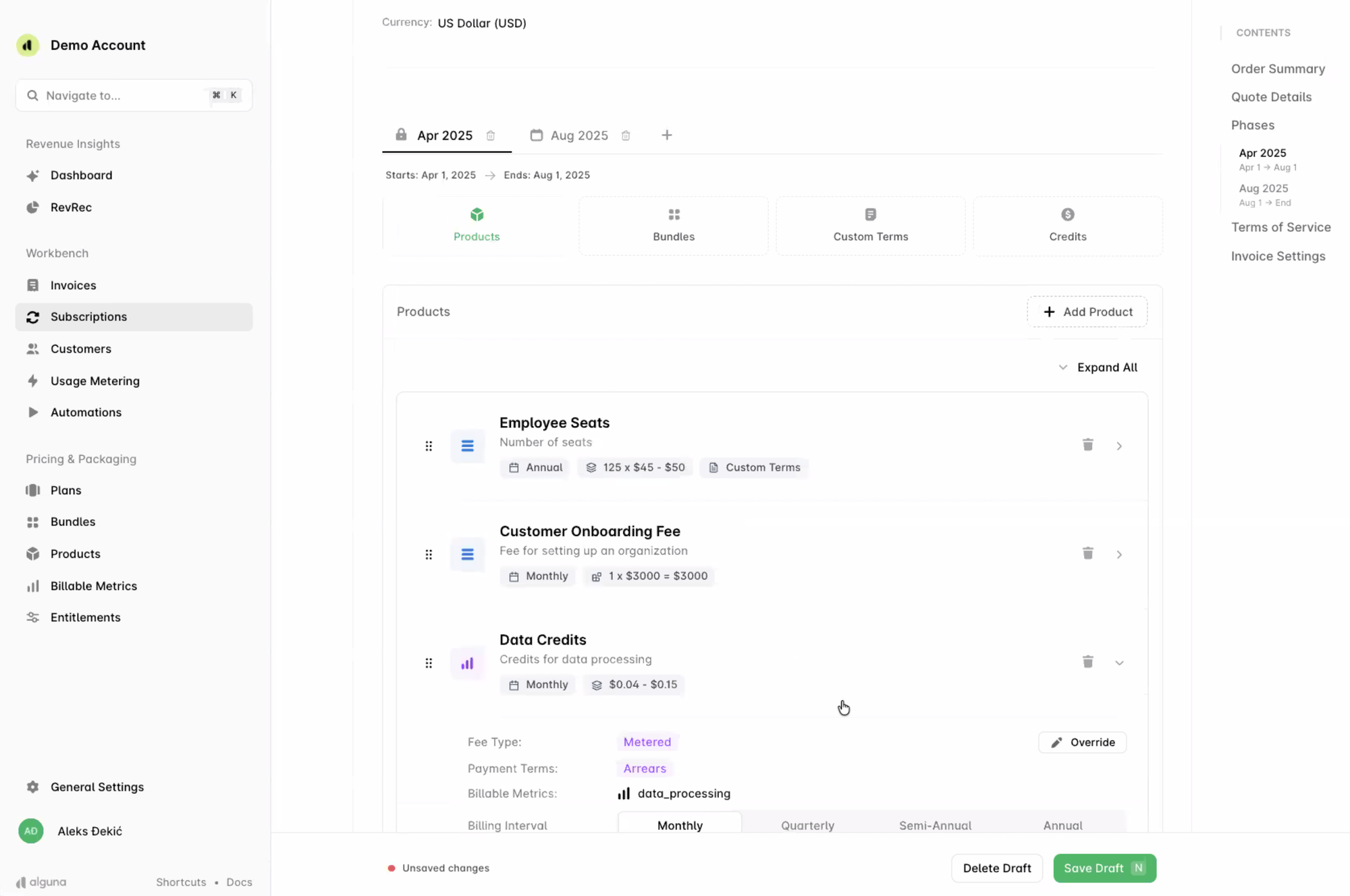 Building a quote in Alguna.