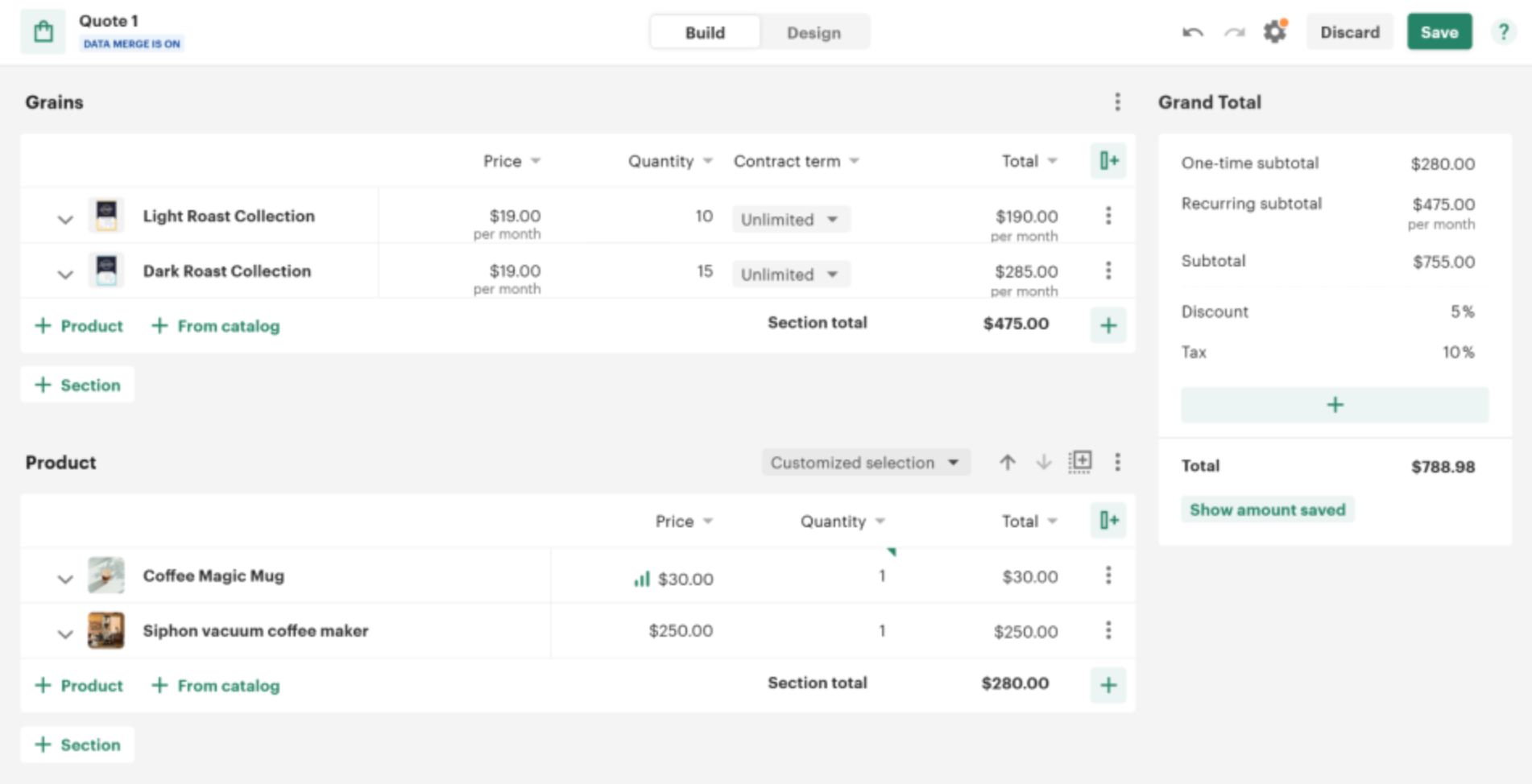 PandaDoc quote builder.