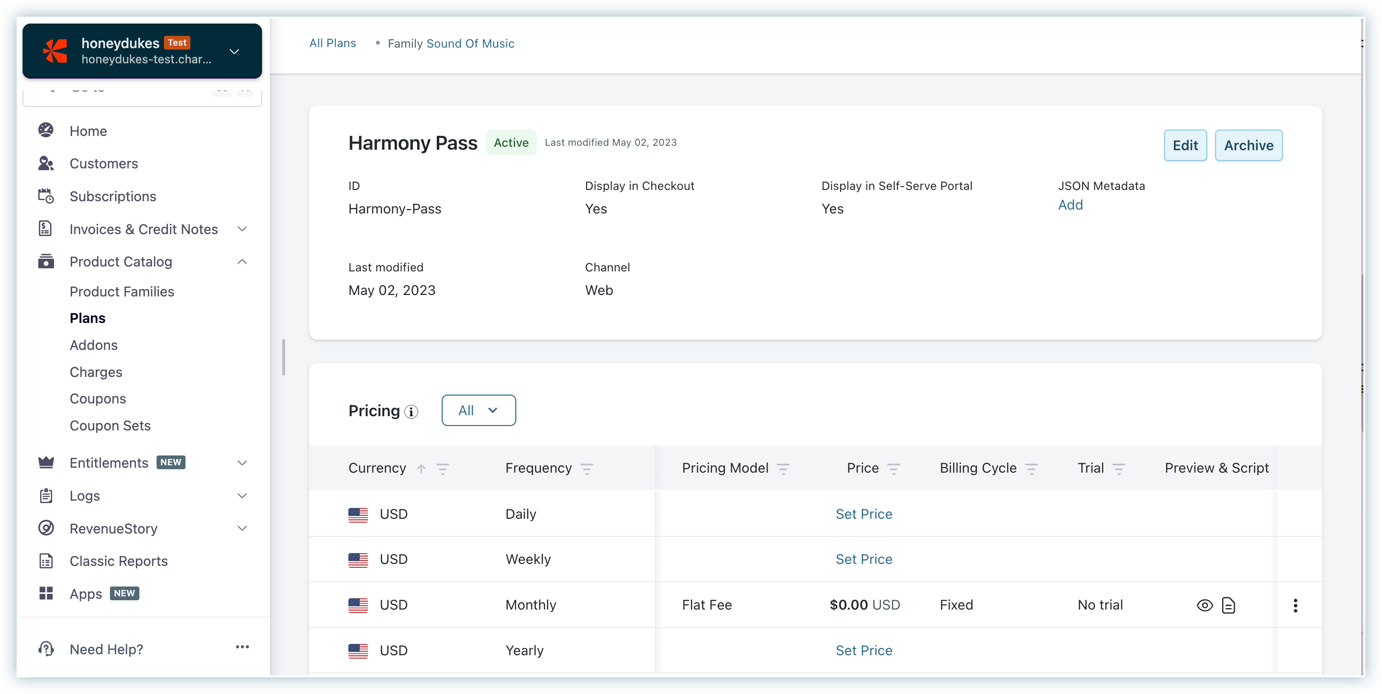 Customer billing plan in Chargebee.