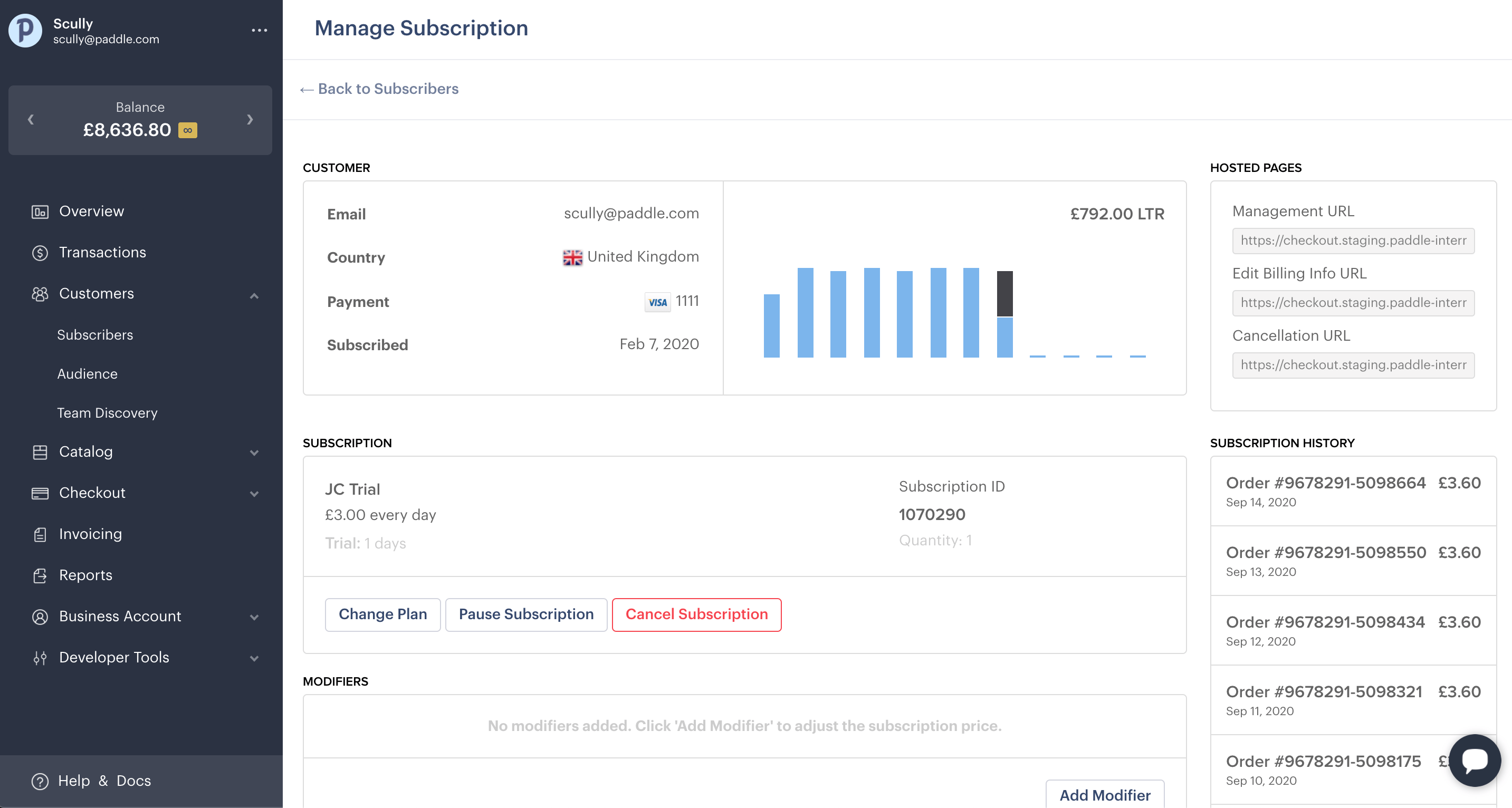 Managing subscriptions in Paddle.