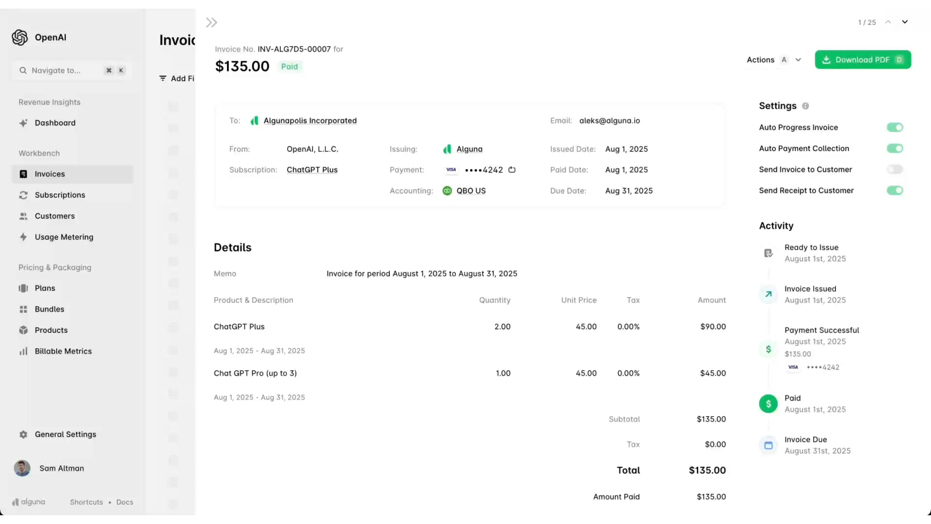 Automate billing for any pricing model, sales motion, and terms with Alguna.