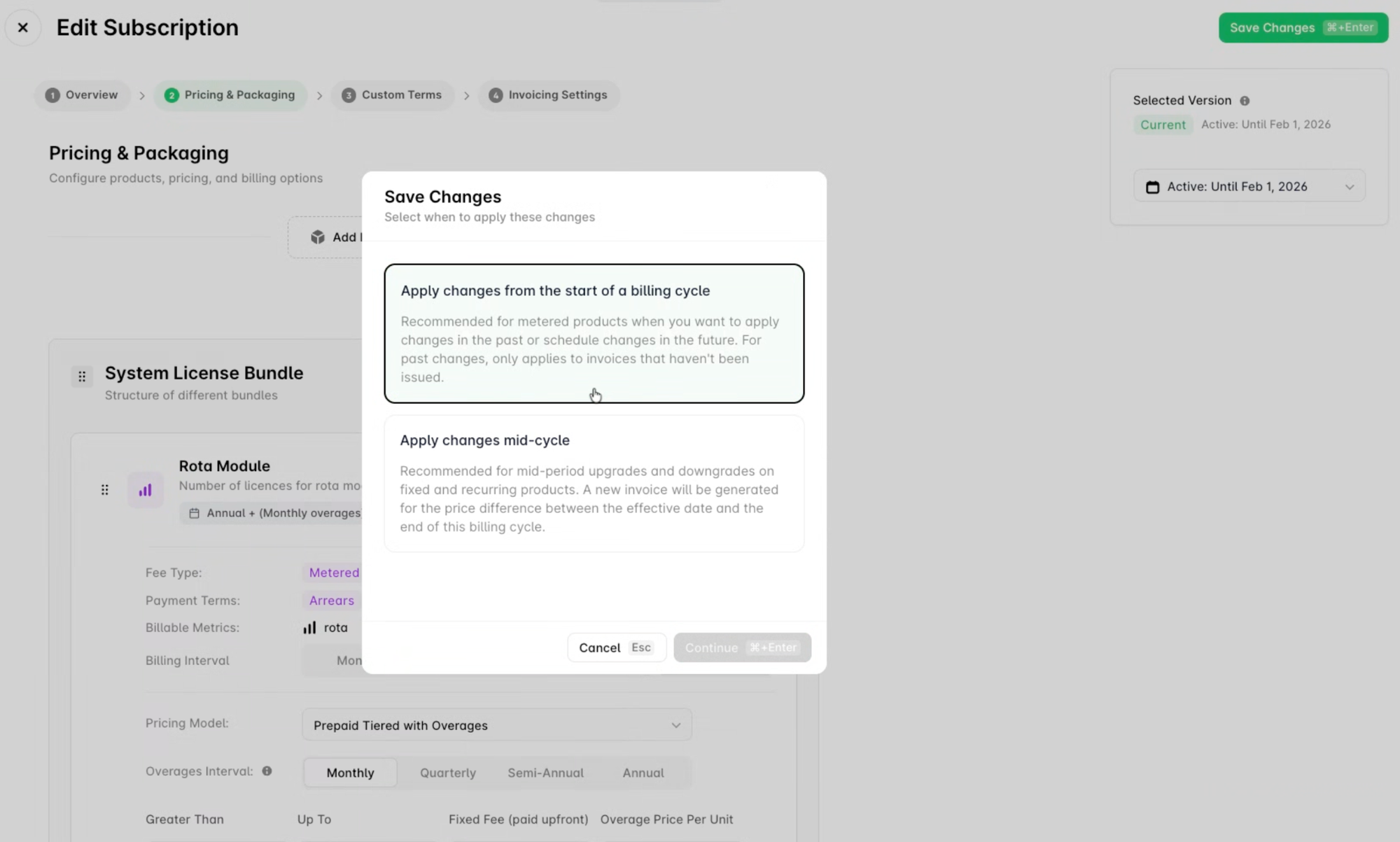 Making billing changes in Alguna's no-code billing platform.
