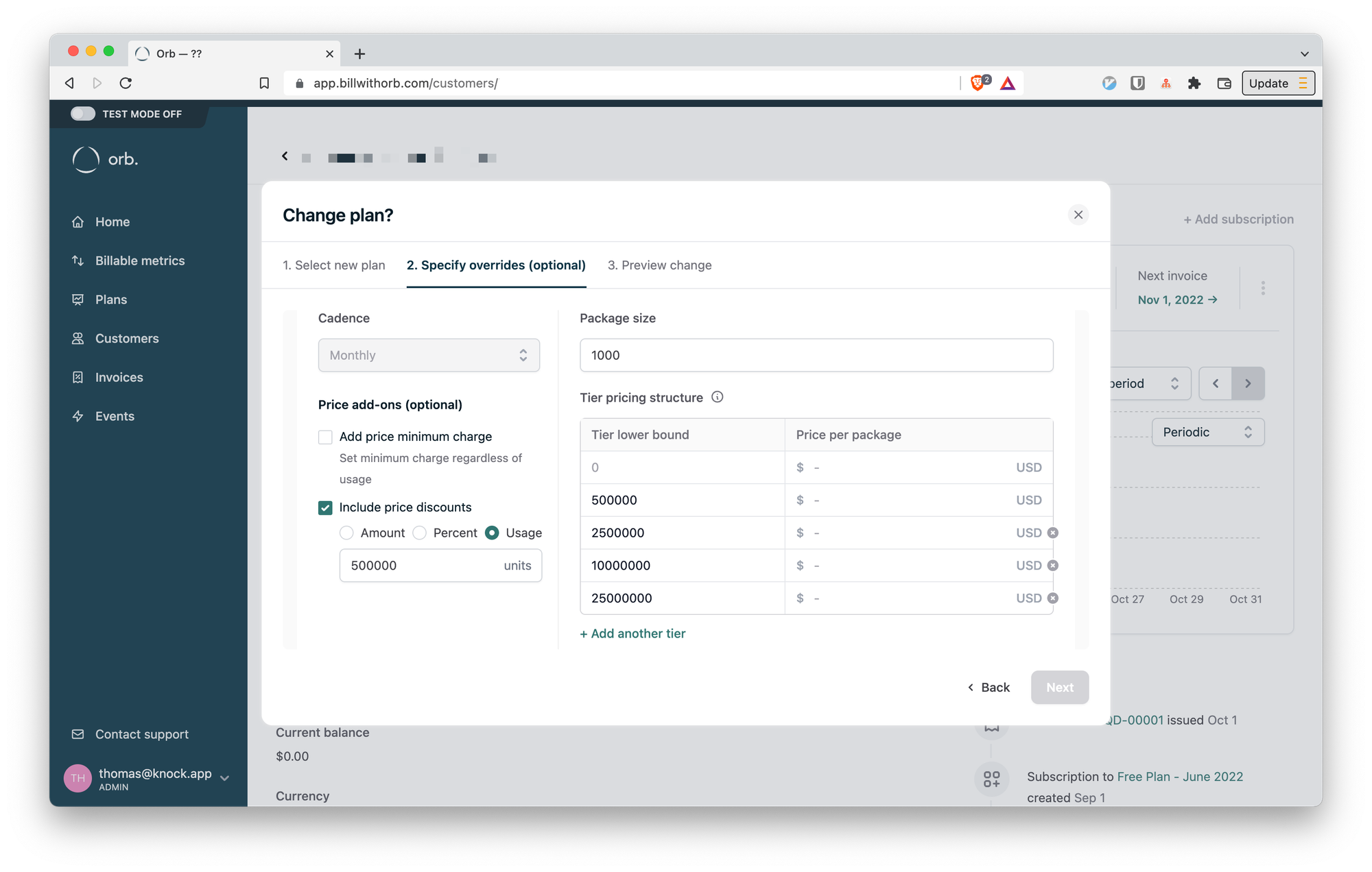 Changing plan in Orb.