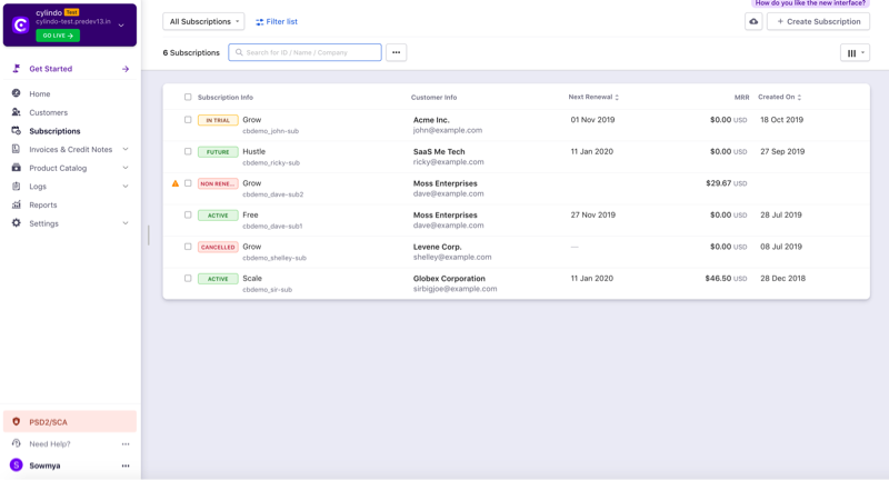 Subscription management in Chargebee.
