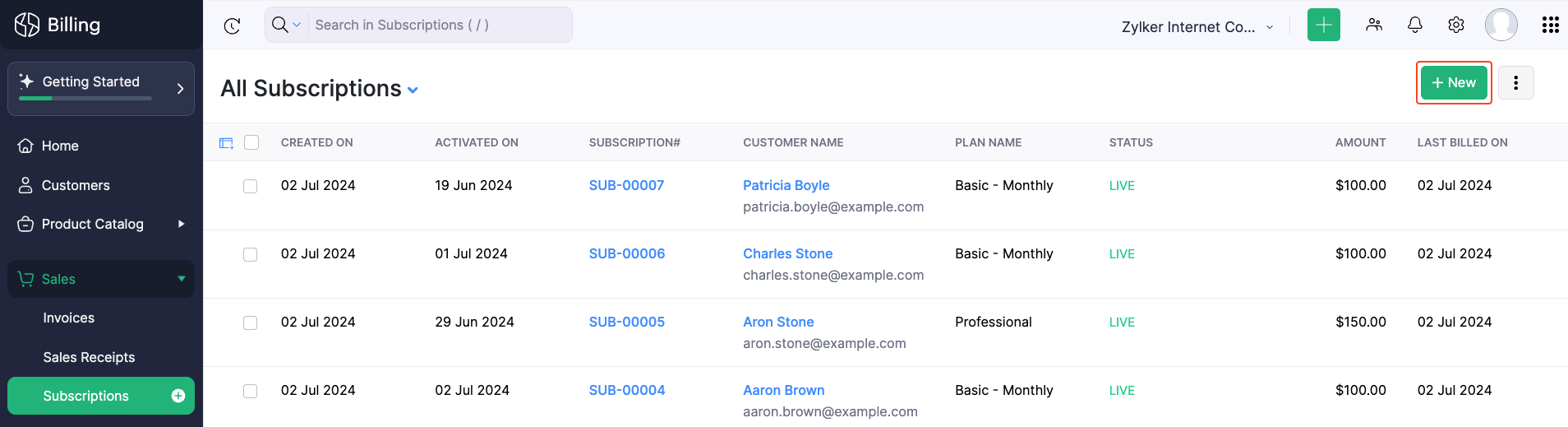 Zoho Billing subscription management.