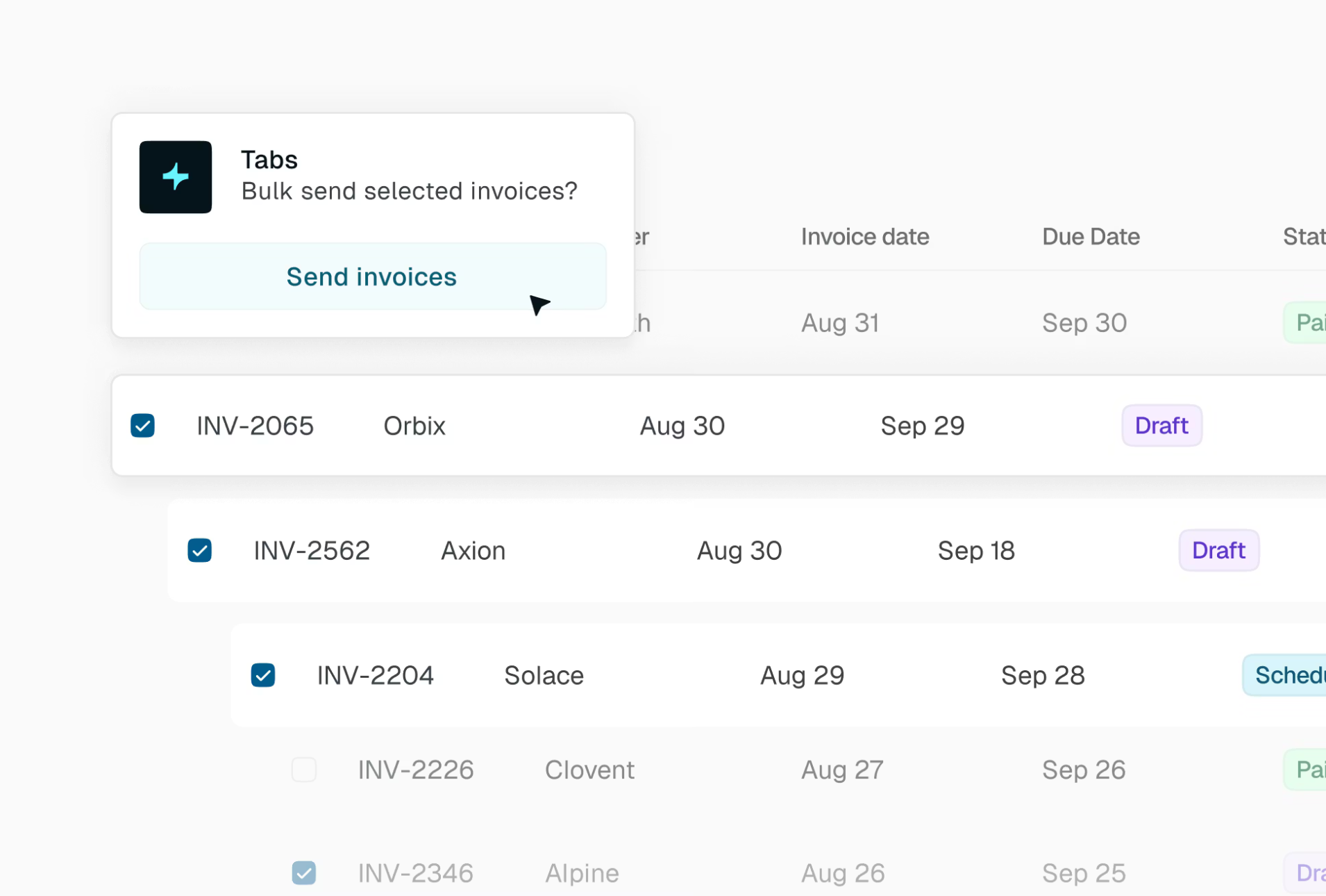 Illustration of Tabs' invoicing feature.