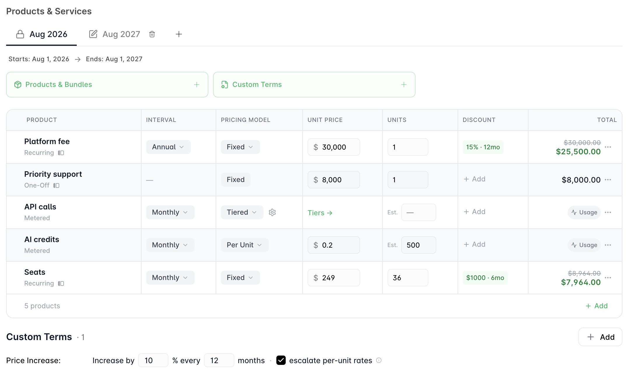 Example of creating a complex pricing structure in Alguna's CPQ.