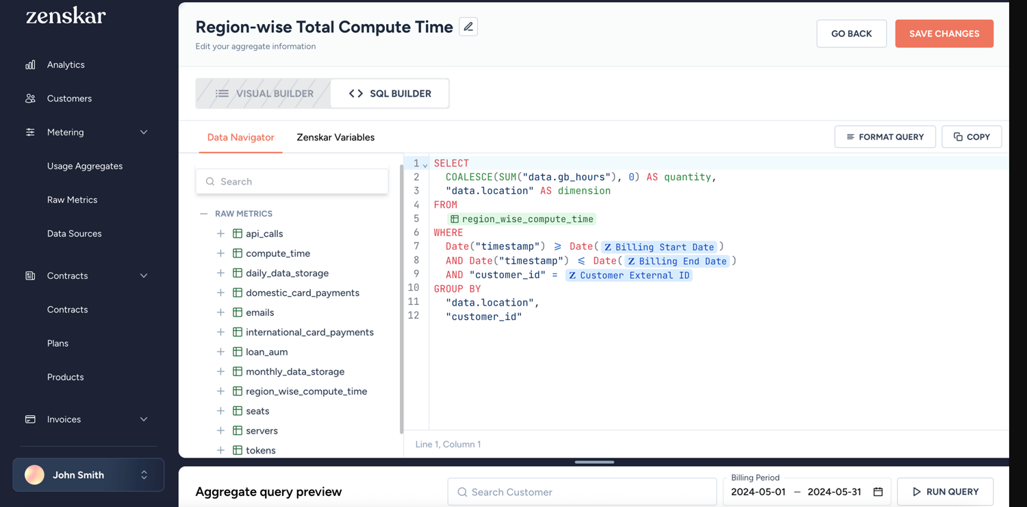 SQL builder in Zenskar.