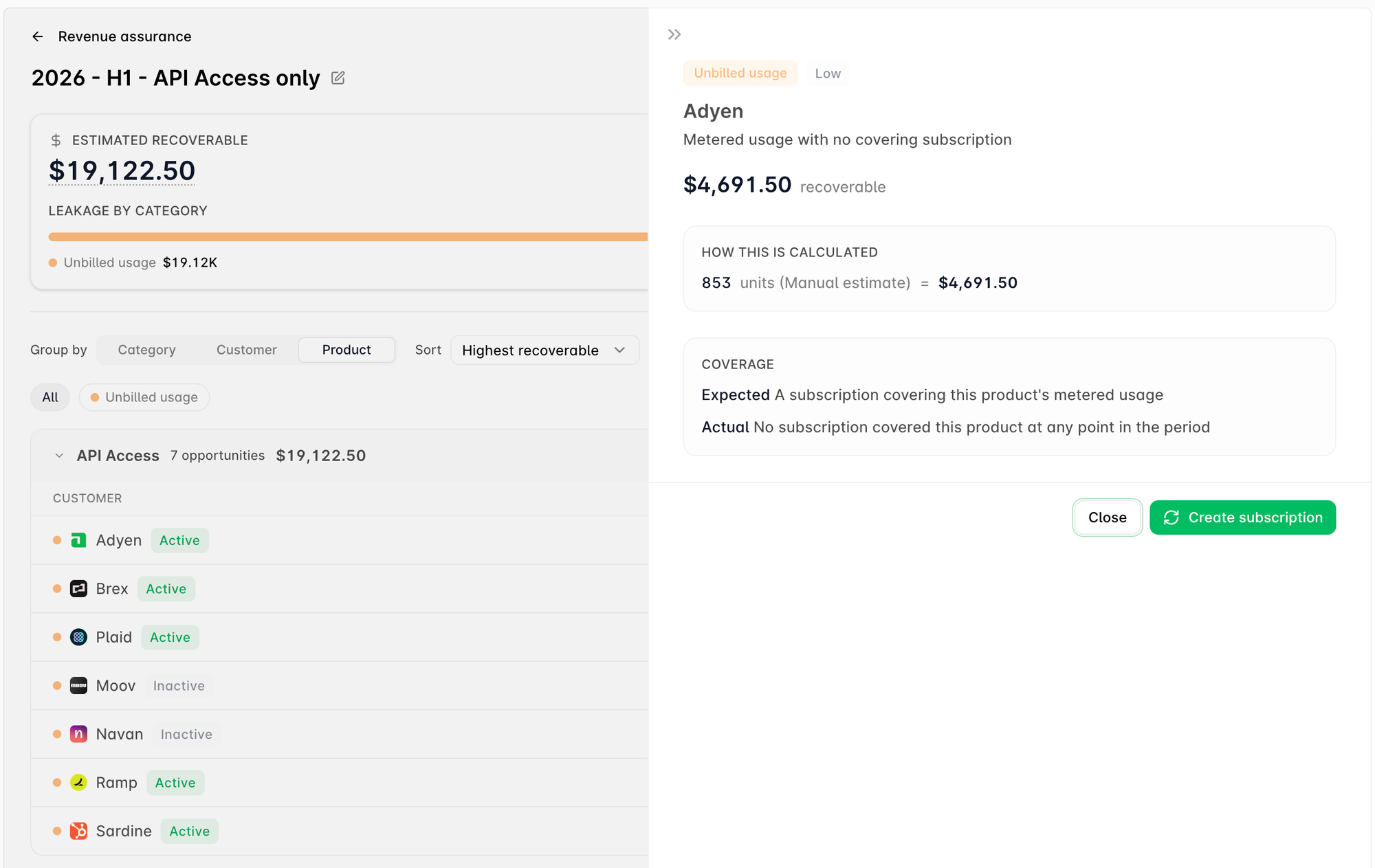 Create a subscription directly from your Revenue Assurance workspace.