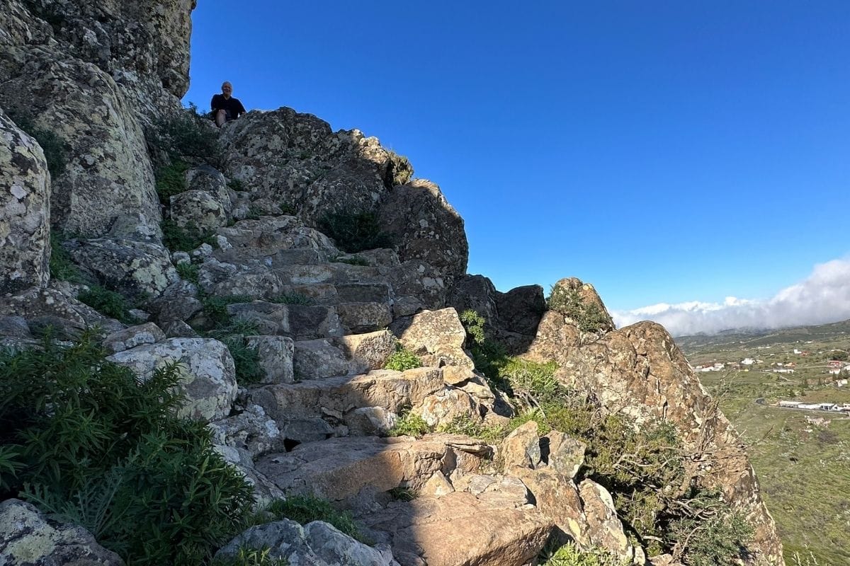 Steep Stone Steps With Kev Sitting Near The Top La Gomera Hiking To La Fortaleza De Chipude Canary Islands Spain