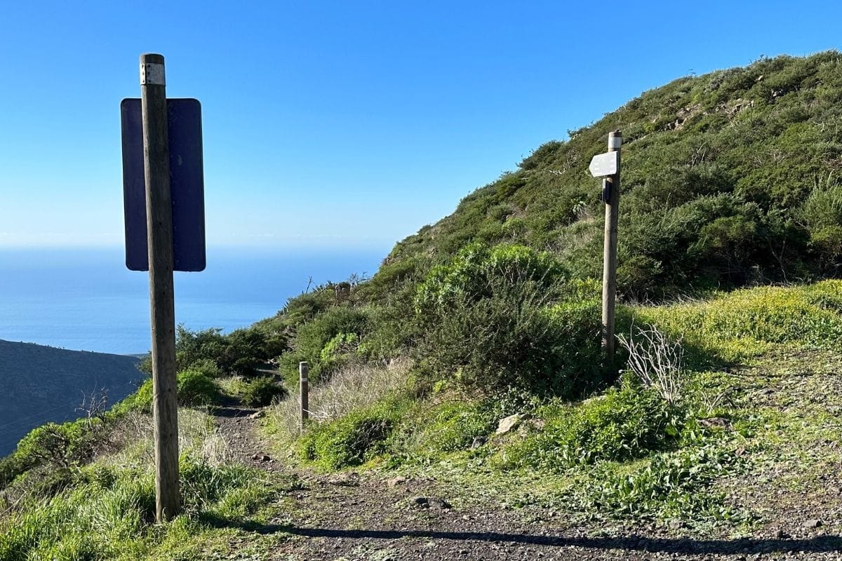 Start Point Of Trail With Signposts On Sunny Day La Gomera Hiking To La Fortaleza De Chipude Canary Islands Spain