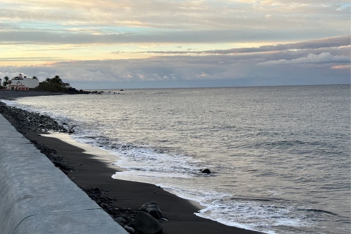 Sandy Beach At Sunrise With Promenade Playa De Valle Gran Rey La Gomera Canary Islands Spain