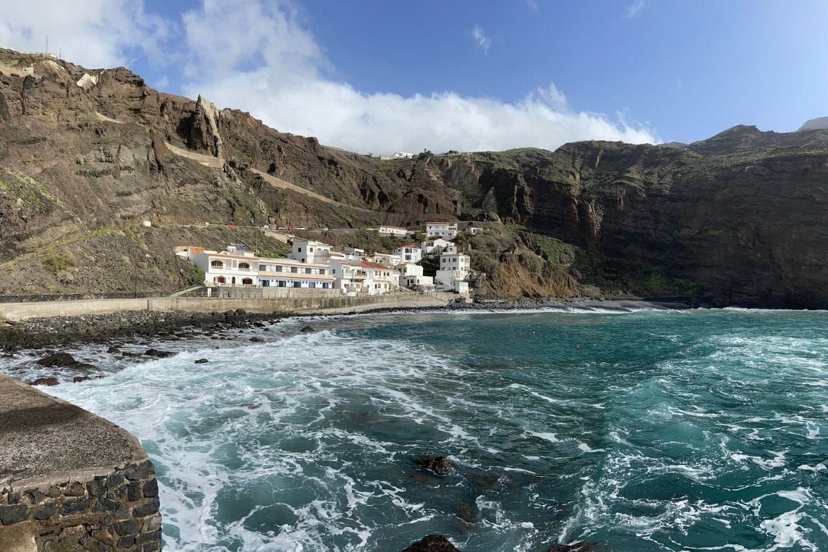 Playa De Alojera La Gomera Also Known As Alojera Beach Canary Islands Spain Dramatic Waves On Black Rocks At Sunset