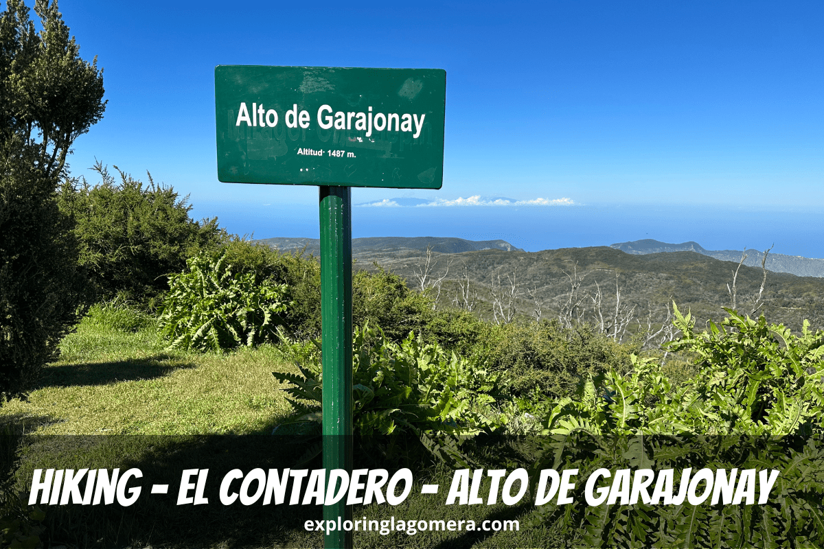A Signpost Indicates The Summit On Beautiful Clear Day La Gomera Hiking To Alto De Garajonay From El Contadero Canary Islands