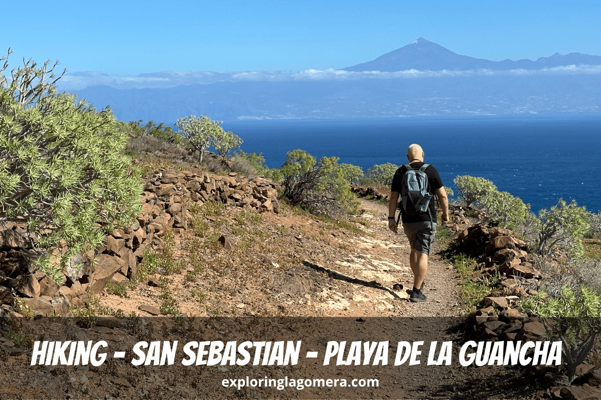Cliff Top Walk With View Of The Sea And Mount Teide Of Tenerife In Background La Gomera Hiking To Playa De La Guancha From Sa