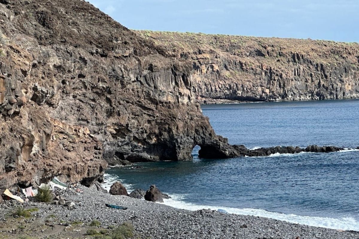 Rocky Beach Blue Sea And Waves At Playa de Chinguarime La Gomera Canary Islands Spain