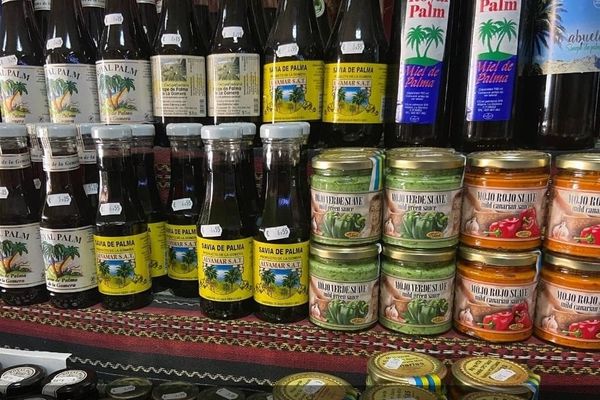 a selection of traditional food products in a store in la gomera. traditional food in la gomera