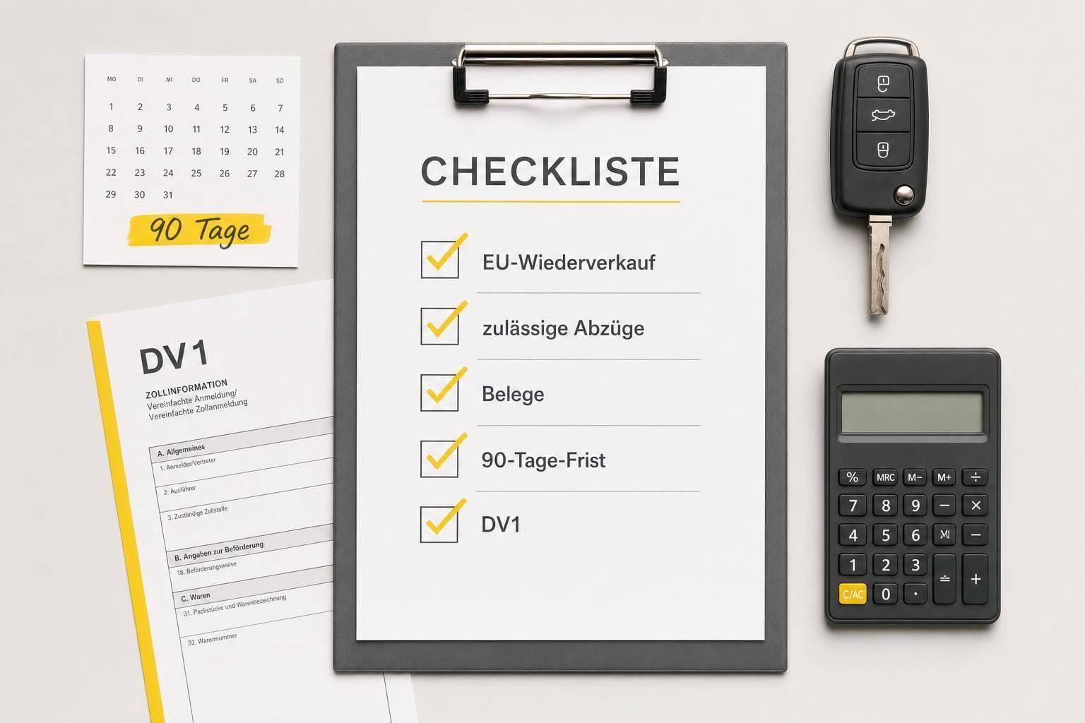Checkliste für die Deduktive Methode bei Fahrzeugimporten