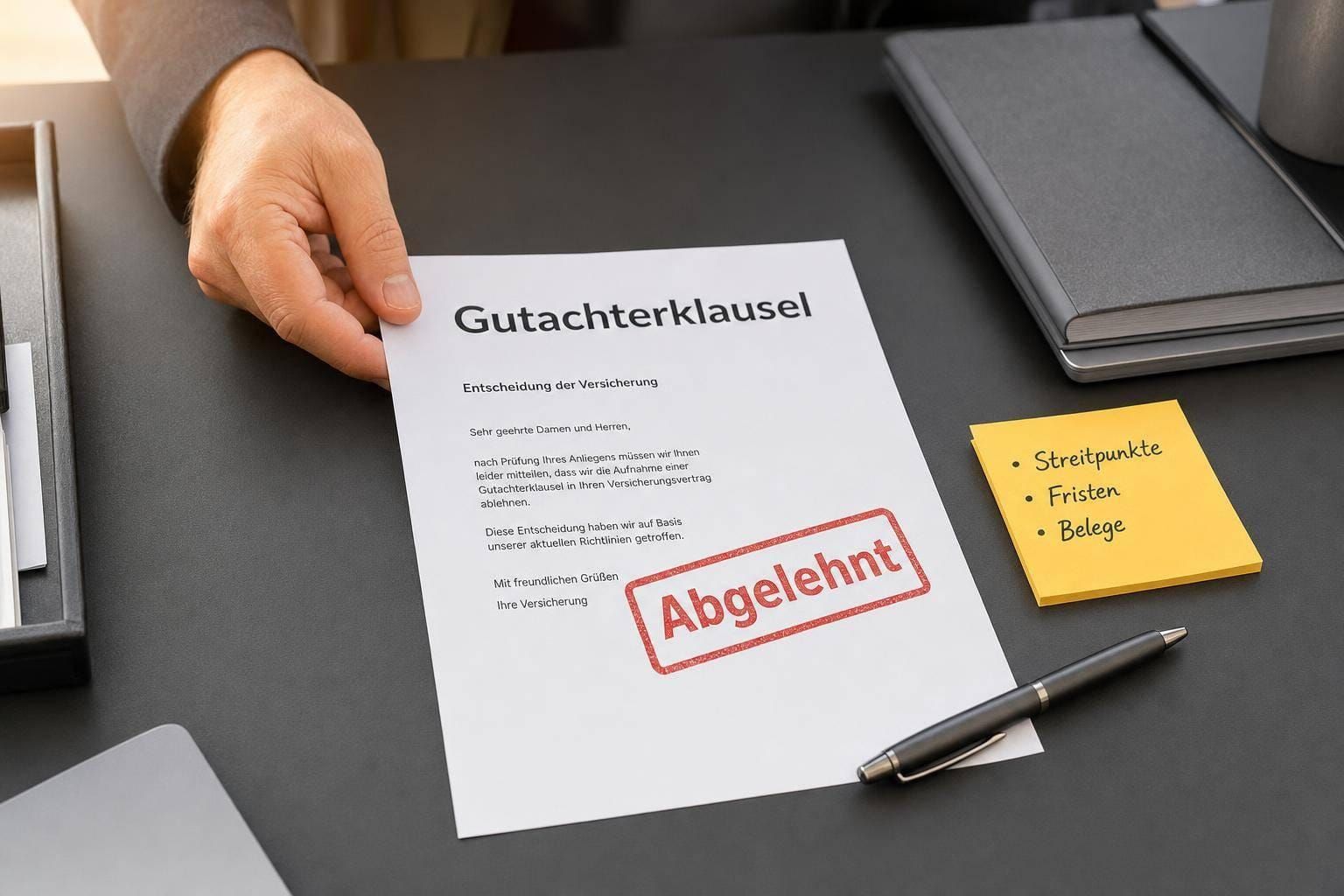 Warum lehnt Versicherung Gutachterklausel ab?