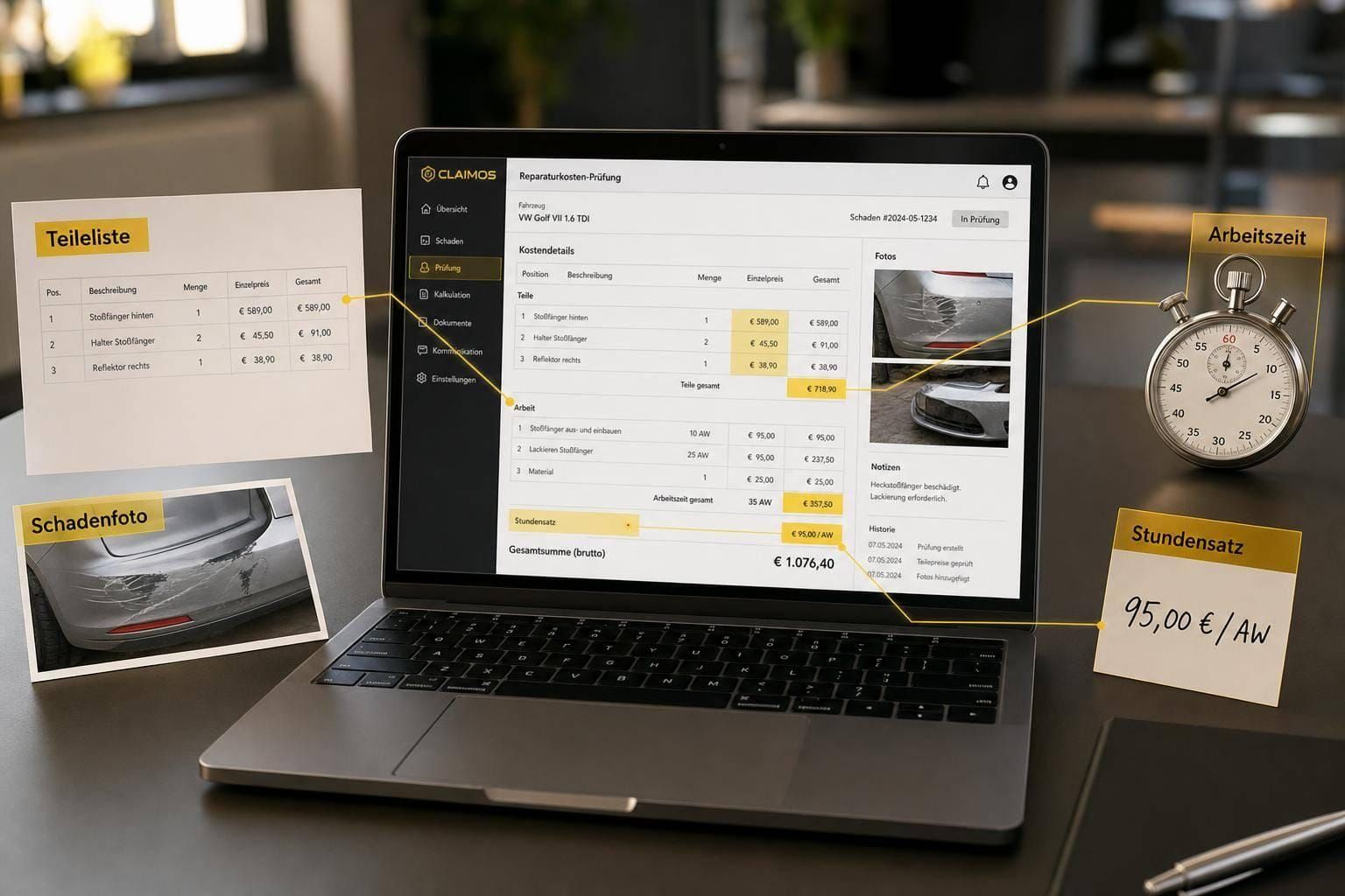 Wie prüft Claims Software Reparaturkosten?
