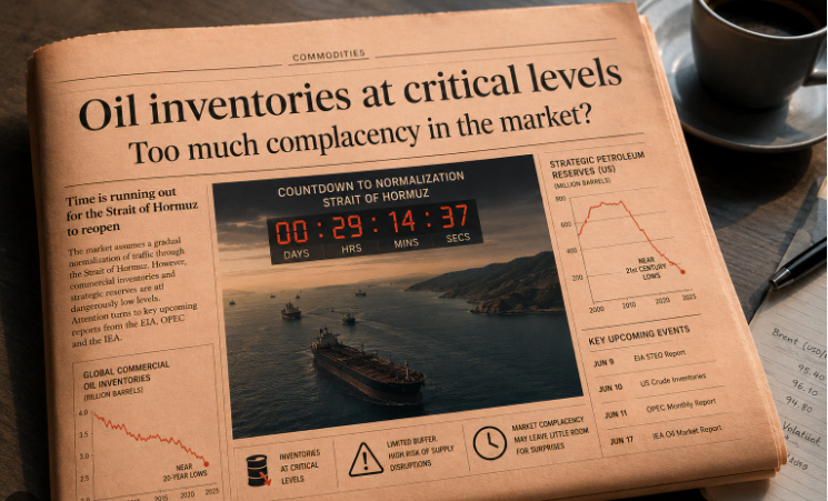 INVENTARIOS PETRÓLEO MÍNIMO DESDE 2003 · G7 CERCA DE QUEDARSE SIN RESERVAS · ORMUZ SIGUE CERRADO