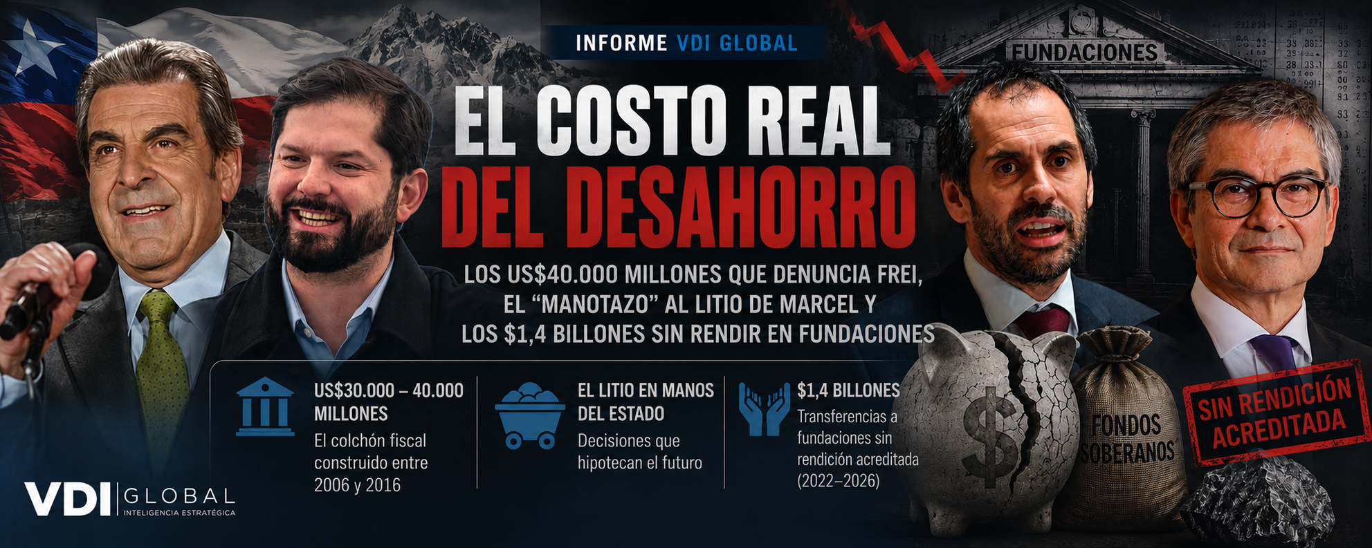 INFORME ESPECIAL VDI GLOBAL: EL COSTO REAL DEL DESAHORRO: LOS US$40.000 MILLONES DE FREI, EL "MANOTAZO" AL LITIO DE MARCEL Y LOS $1,4 BILLONES SIN RENDIR EN FUNDACIONES