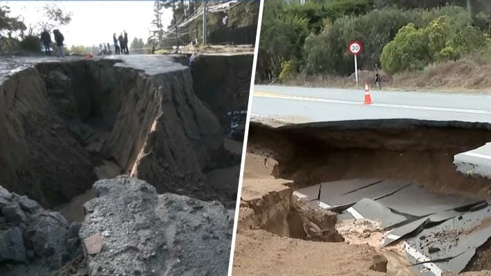 DOS SOCAVONES QUE EXPONEN LA FRAGILIDAD DE LA CONECTIVIDAD EN VALPARAÍSO TRAS EL SISTEMA FRONTAL