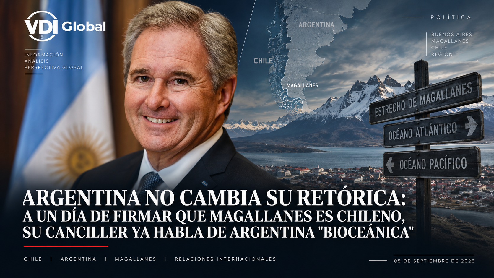 ARGENTINA NO CAMBIA SU RETÓRICA: A UN DÍA DE FIRMAR QUE MAGALLANES ES CHILENO, SU CANCILLER YA HABLA DE ARGENTINA "BIOCEÁNICA"