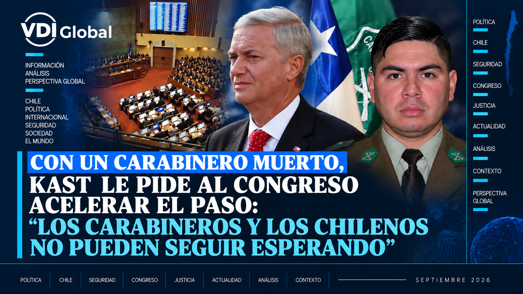 CON UN CARABINERO MUERTO, KAST LE PIDE AL CONGRESO ACELERAR EL PASO: "LOS CARABINEROS Y LOS CHILENOS NO PUEDEN SEGUIR ESPERANDO"