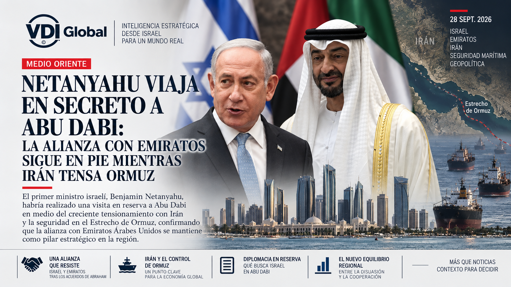 NETANYAHU VIAJA EN SECRETO A ABU DABI: LA ALIANZA CON EMIRATOS SIGUE EN PIE MIENTRAS IRÁN TENSA ORMUZ
