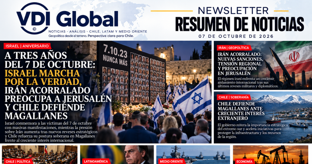 A TRES AÑOS DEL 7 DE OCTUBRE: ISRAEL MARCHA POR LA VERDAD, IRÁN ACORRALADO PREOCUPA A JERUSALÉN Y CHILE DEFIENDE MAGALLANES