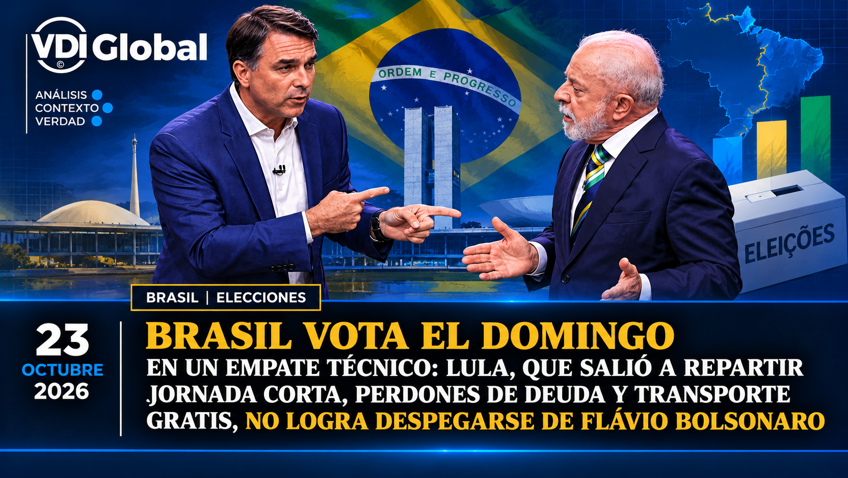 BRASIL VOTA EL DOMINGO EN UN EMPATE TÉCNICO: LULA, QUE SALIÓ A REPARTIR JORNADA CORTA, PERDONES DE DEUDA Y TRANSPORTE GRATIS, NO LOGRA DESPEGARSE DE FLÁVIO BOLSONARO