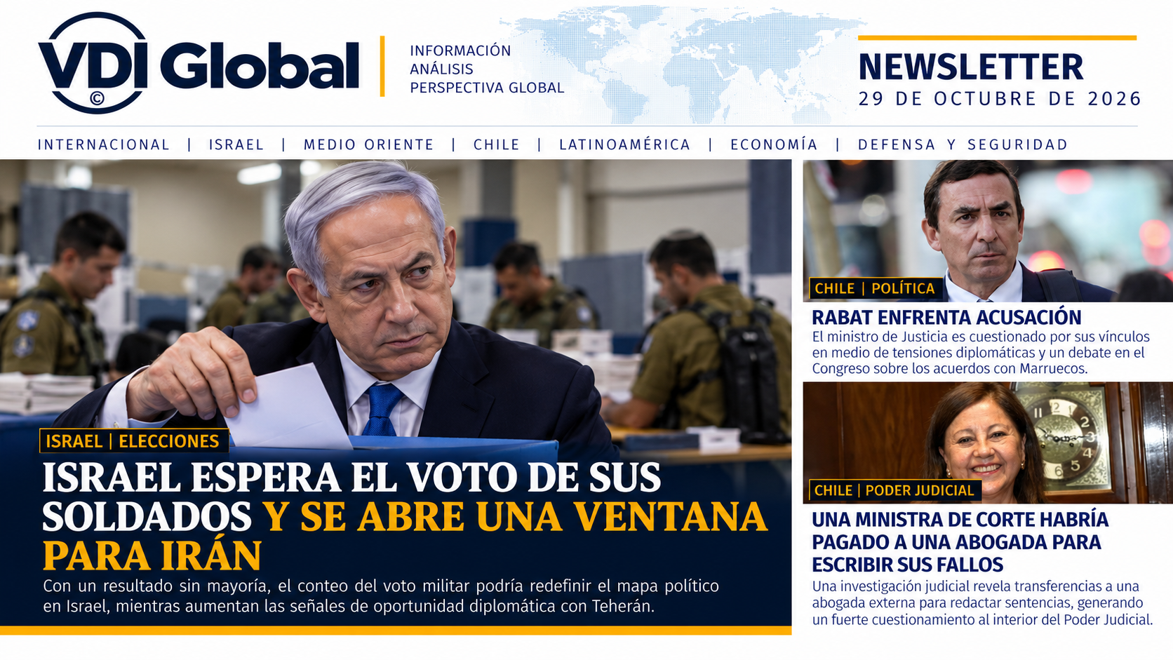 ISRAEL ESPERA EL VOTO DE SUS SOLDADOS Y SE ABRE UNA VENTANA PARA IRÁN; EN CHILE, RABAT ENFRENTA ACUSACIÓN Y UNA MINISTRA DE CORTE HABRÍA PAGADO A UNA ABOGADA PARA ESCRIBIR SUS FALLOS