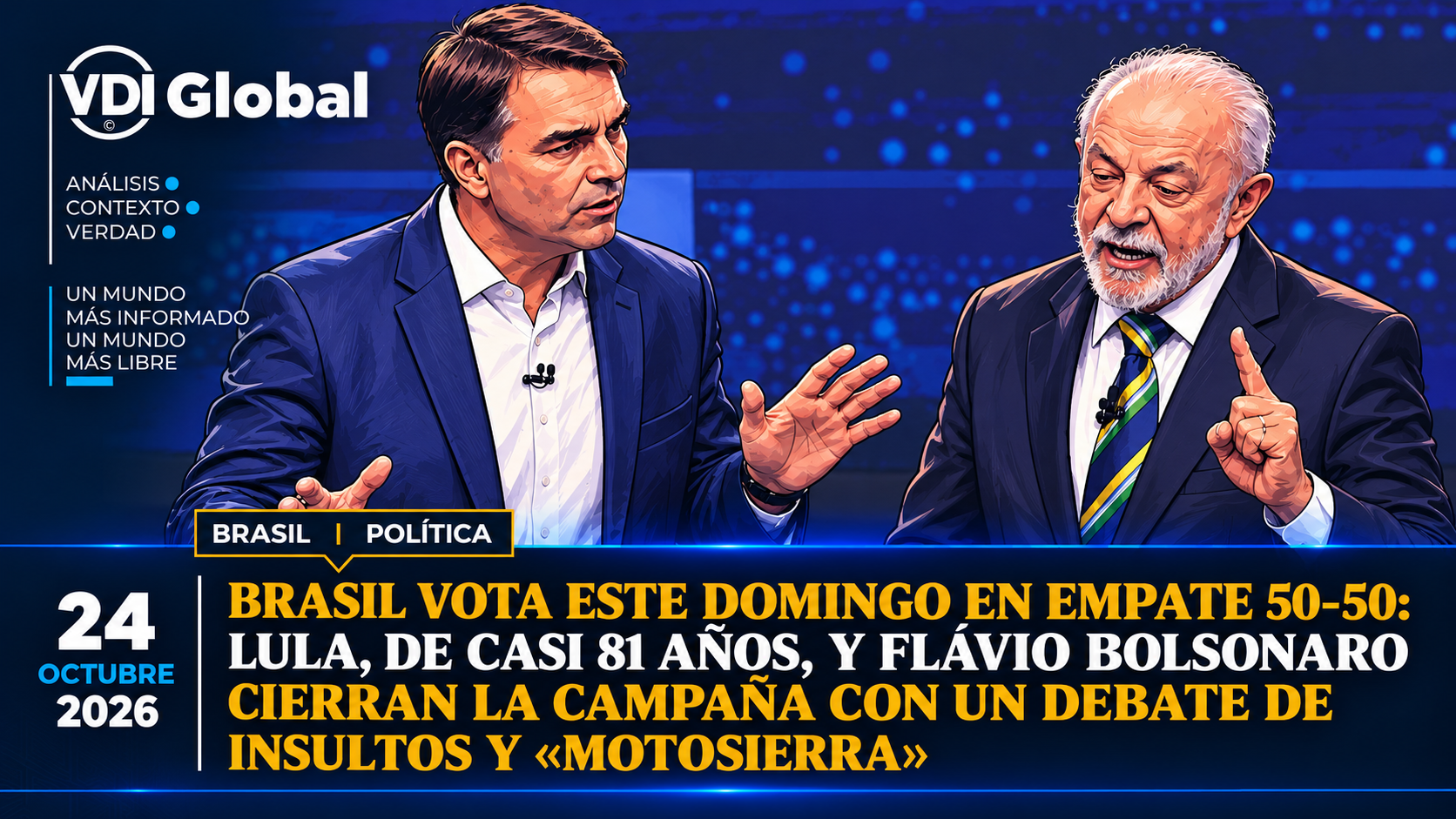 BRASIL VOTA ESTE DOMINGO EN EMPATE 50-50: LULA, DE CASI 81 AÑOS, Y FLÁVIO BOLSONARO CIERRAN LA CAMPAÑA CON UN DEBATE DE INSULTOS Y «MOTOSIERRA»