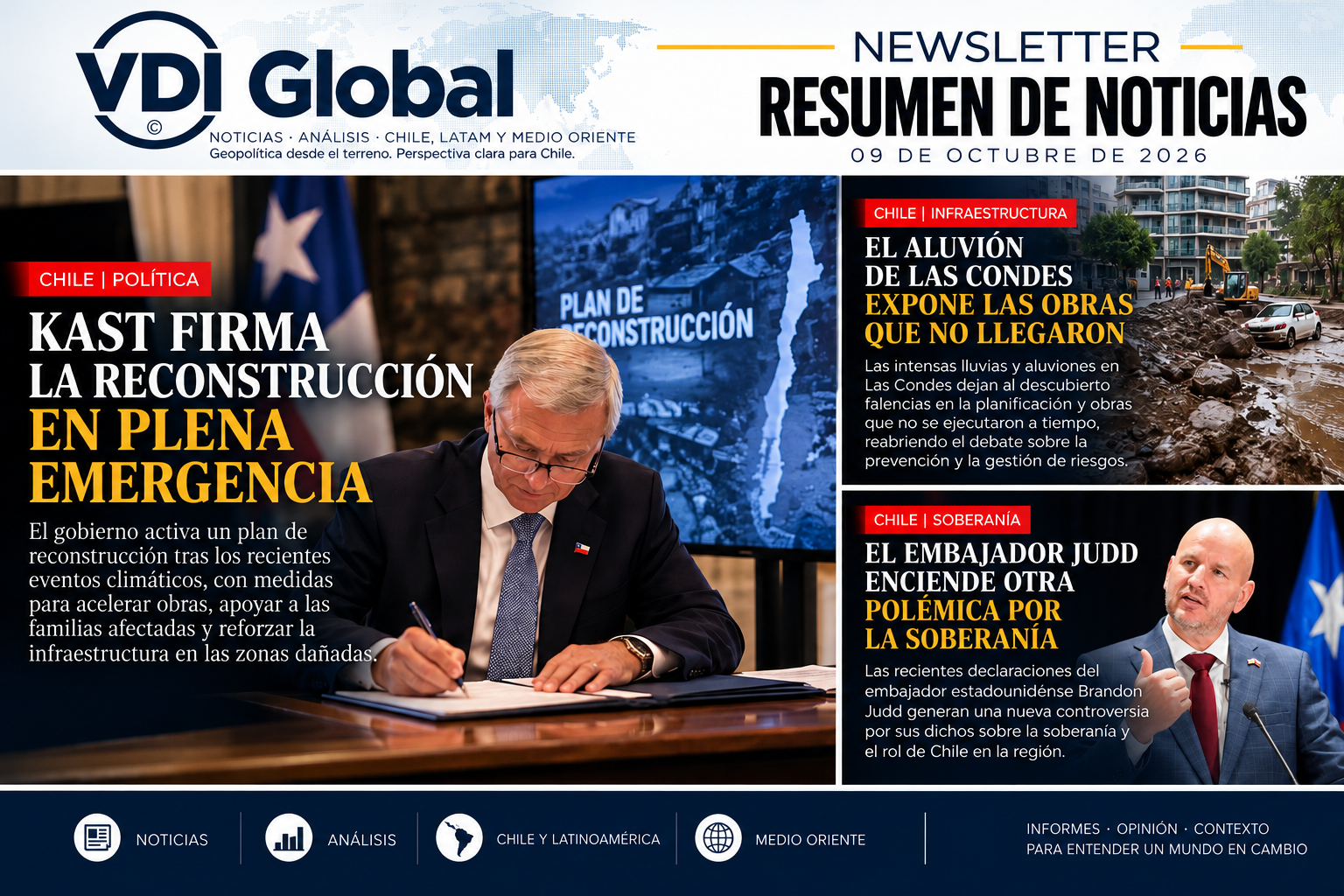 KAST FIRMA LA RECONSTRUCCIÓN EN PLENA EMERGENCIA, EL ALUVIÓN DE LAS CONDES EXPONE LAS OBRAS QUE NO LLEGARON Y EL EMBAJADOR JUDD ENCIENDE OTRA POLÉMICA POR LA SOBERANÍA