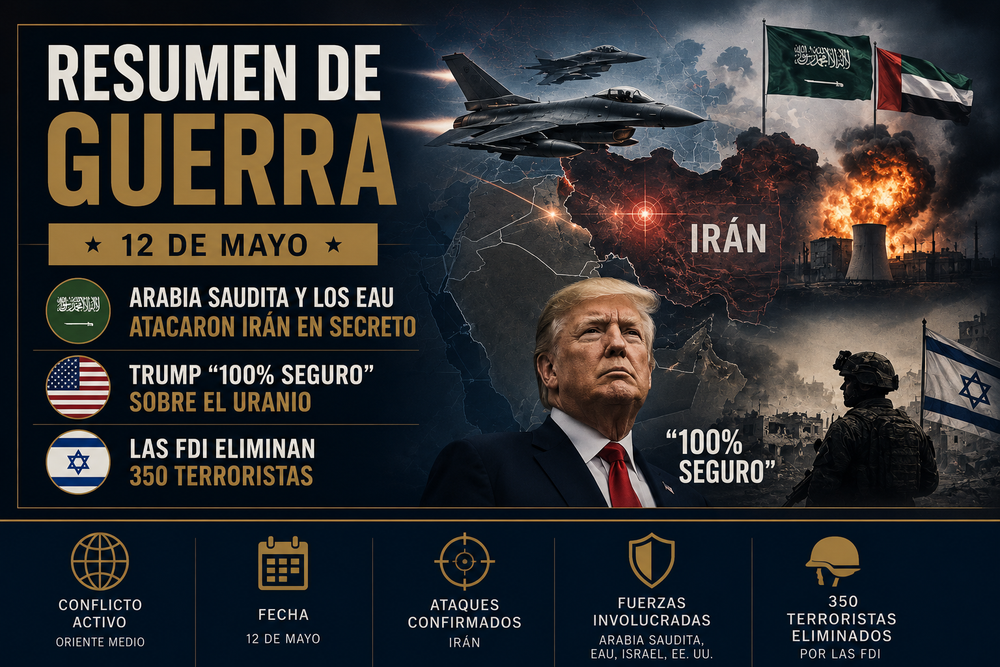 RESUMEN DE GUERRA — 12 DE MAYO: ARABIA SAUDITA Y LOS EAU ATACARON IRÁN EN SECRETO, TRUMP "100% SEGURO" SOBRE EL URANIO, Y LAS FDI ELIMINAN 350 TERRORISTAS post image