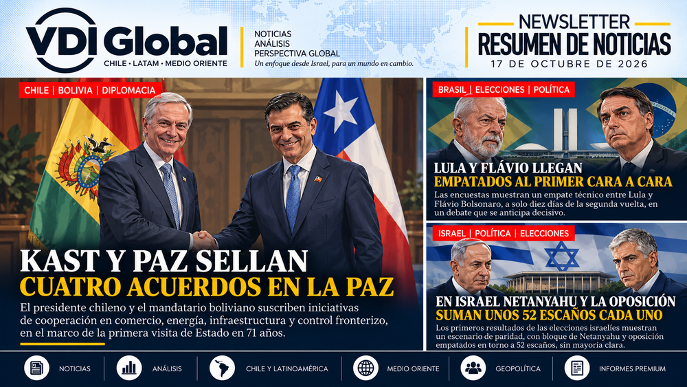 KAST Y PAZ SELLAN CUATRO ACUERDOS EN LA PAZ, LULA Y FLÁVIO LLEGAN EMPATADOS AL PRIMER CARA A CARA Y EN ISRAEL NETANYAHU Y LA OPOSICIÓN SUMAN UNOS 52 ESCAÑOS CADA UNO post image