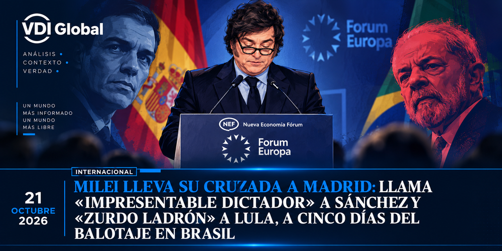 MILEI LLEVA SU CRUZADA A MADRID: LLAMA «IMPRESENTABLE DICTADOR» A SÁNCHEZ Y «ZURDO LADRÓN» A LULA, A CINCO DÍAS DEL BALOTAJE EN BRASIL post image