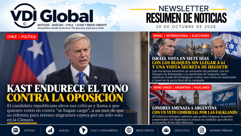 ISRAEL VOTA EN SIETE DÍAS CON LOS BLOQUES SIN LLEGAR A 61 Y UNA VISITA SECRETA DE HEGSETH, KAST ENDURECE EL TONO CONTRA LA OPOSICIÓN Y LONDRES AMENAZA A ARGENTINA CON UN VETO COMERCIAL POR LAS FALKLANDS post image
