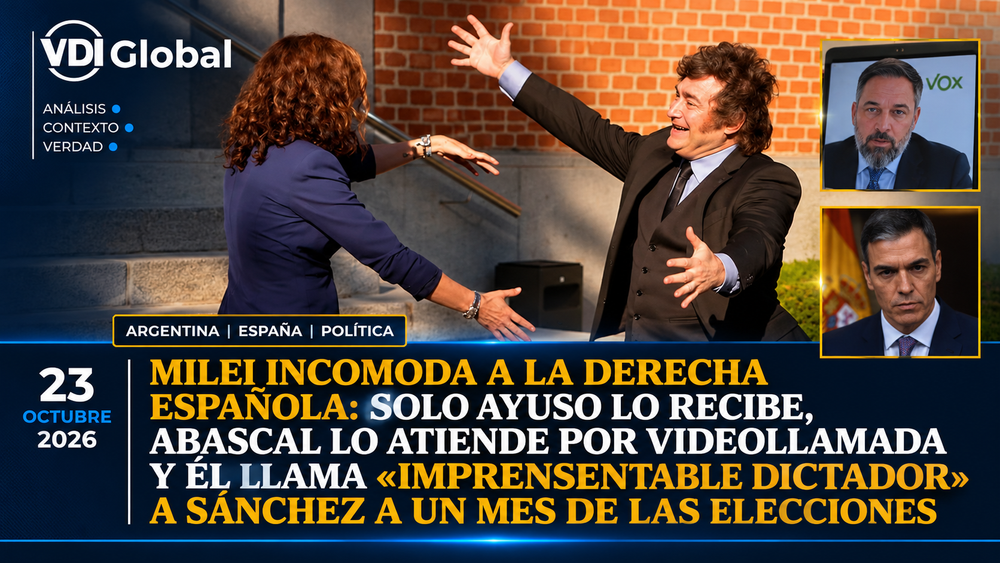 MILEI INCOMODA A LA DERECHA ESPAÑOLA: SOLO AYUSO LO RECIBE, ABASCAL LO ATIENDE POR VIDEOLLAMADA Y ÉL LLAMA «IMPRESENTABLE DICTADOR» A SÁNCHEZ A UN MES DE LAS ELECCIONES post image