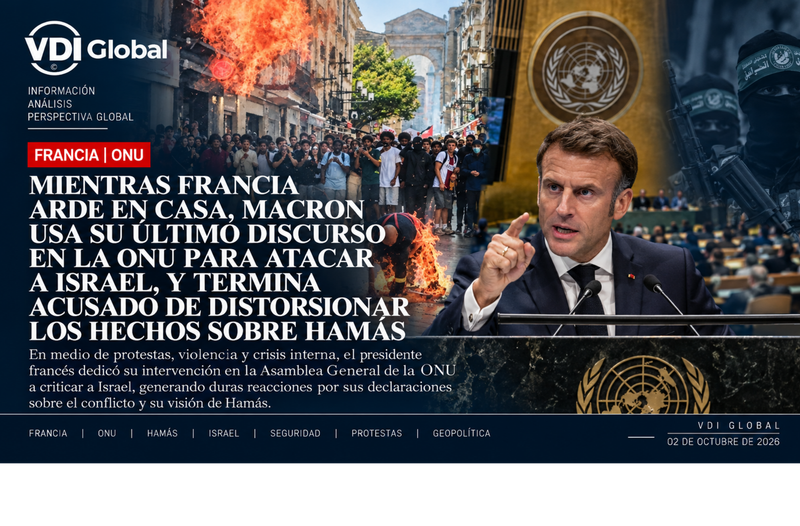 MIENTRAS FRANCIA ARDE EN CASA, MACRON USA SU ÚLTIMO DISCURSO EN LA ONU PARA ATACAR A ISRAEL, Y TERMINA ACUSADO DE DISTORSIONAR LOS HECHOS SOBRE HAMÁS post image