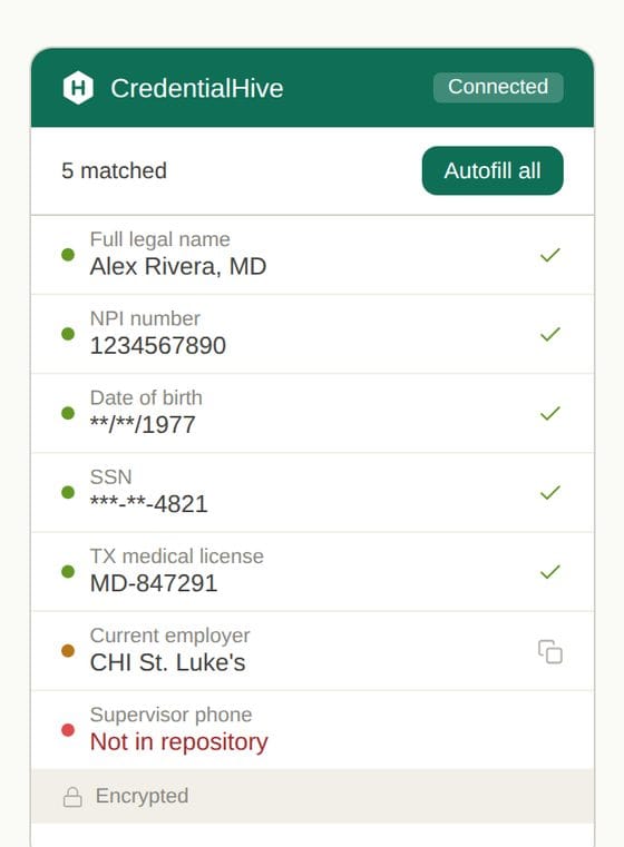 CredentialHive browser extension matching fields for autofill