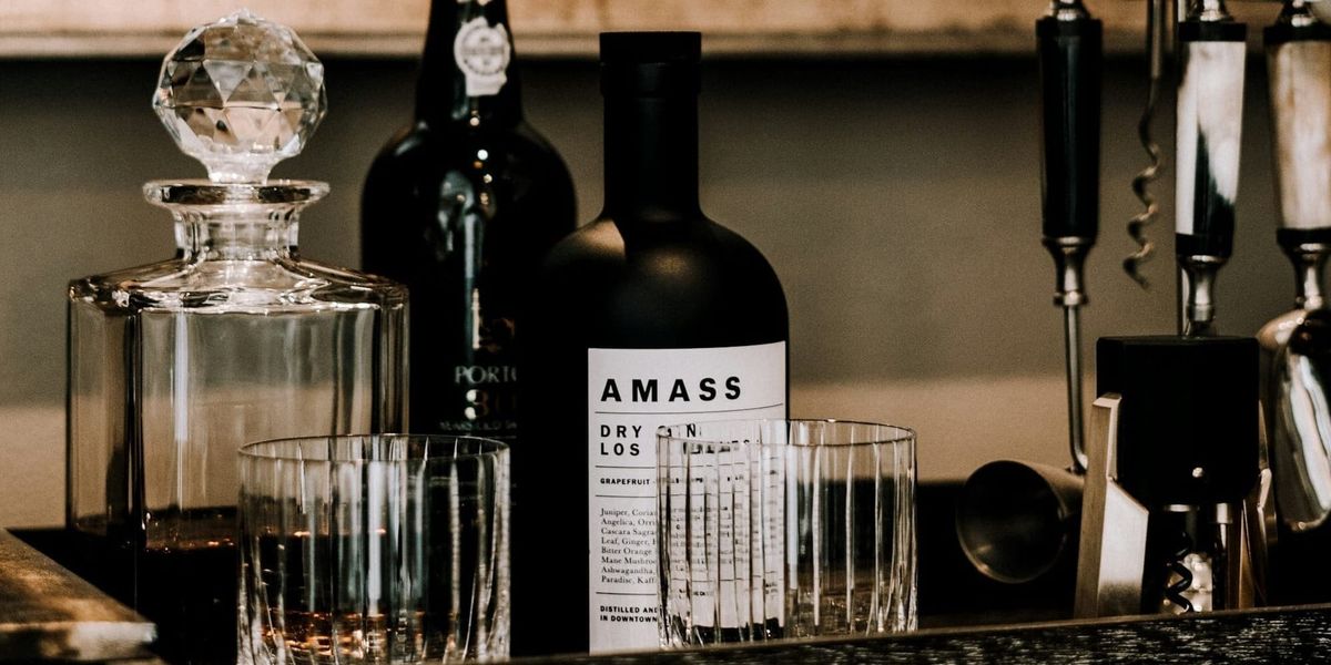 A Tray of Amass Dry Gin and Glassware