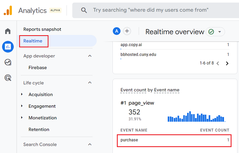 Real Time report in your GA4 property