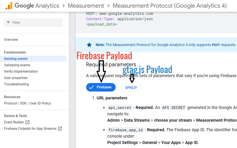 Firebase payload gtag.js payload