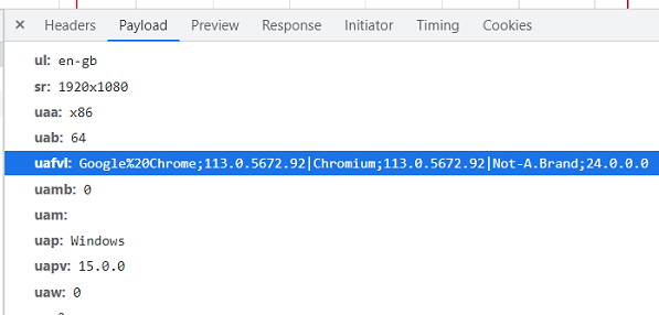 User agent full version list